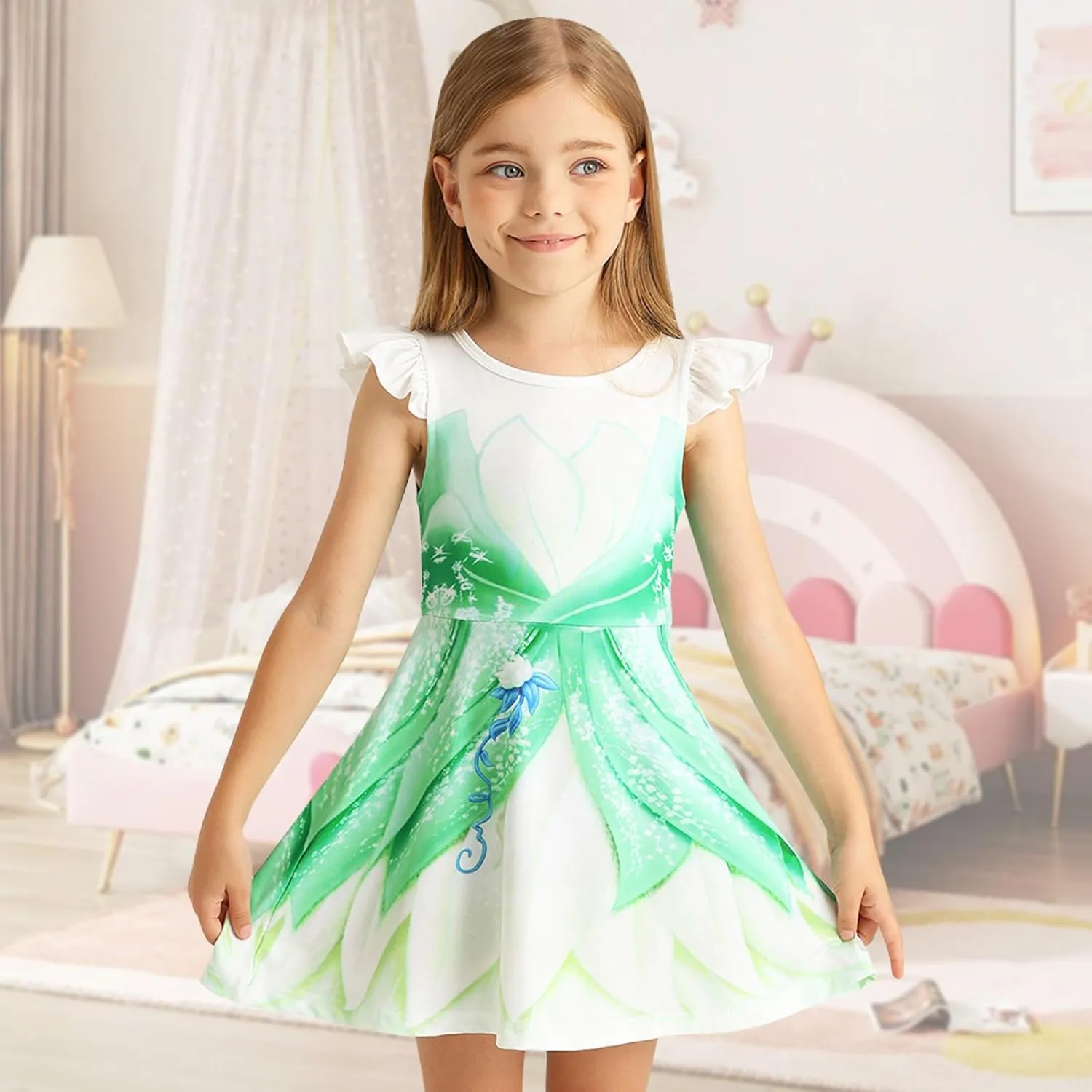 Jurebecia Girls Nightgowns Princess Pajamas Nightdress for Toddler Kids Sleepwear Flutter Sleeves Night Dress