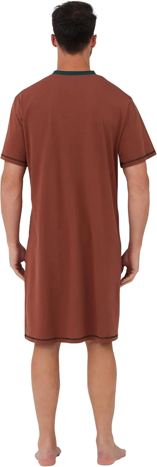Keyocean Men Nightshirt, 100% Cotton Soft Comfy Short Sleeves Henley Neck Sleeping Loungewear