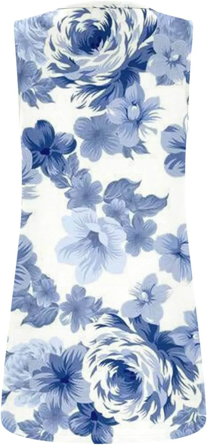 Lastesso Women's Tank Tops Fashion Retro Flower Print Smocked Front Shirts Casual Square Neck Sleeveless Tops Summer Tanks