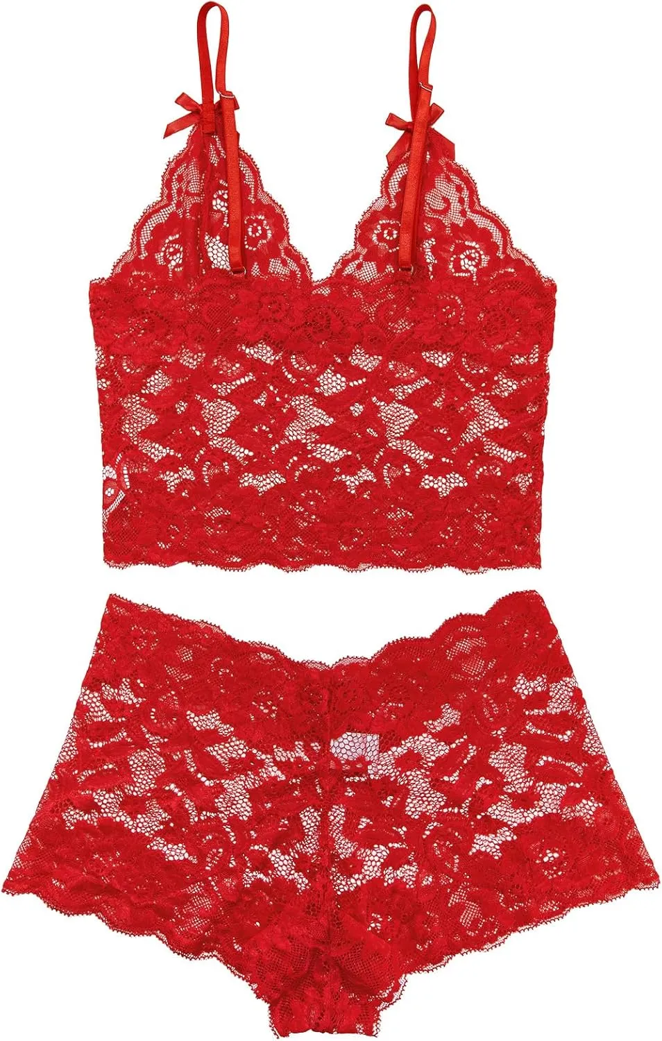 Lilosy Sexy Sheer Floral Lace Pajamas Lingerie Set High Waist Sleepwear Bra and Panty 2 Piece Nightwear