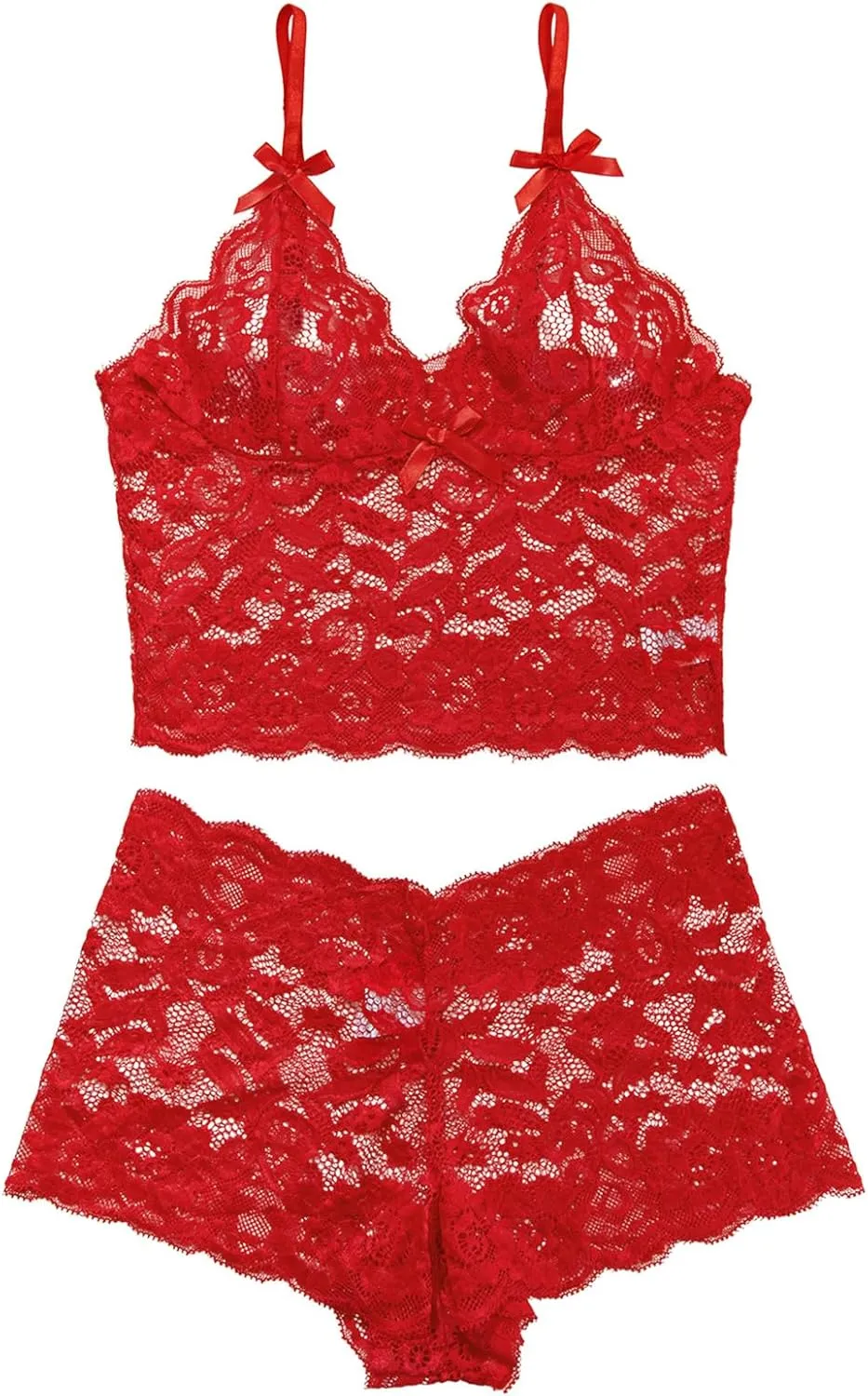Lilosy Sexy Sheer Floral Lace Pajamas Lingerie Set High Waist Sleepwear Bra and Panty 2 Piece Nightwear