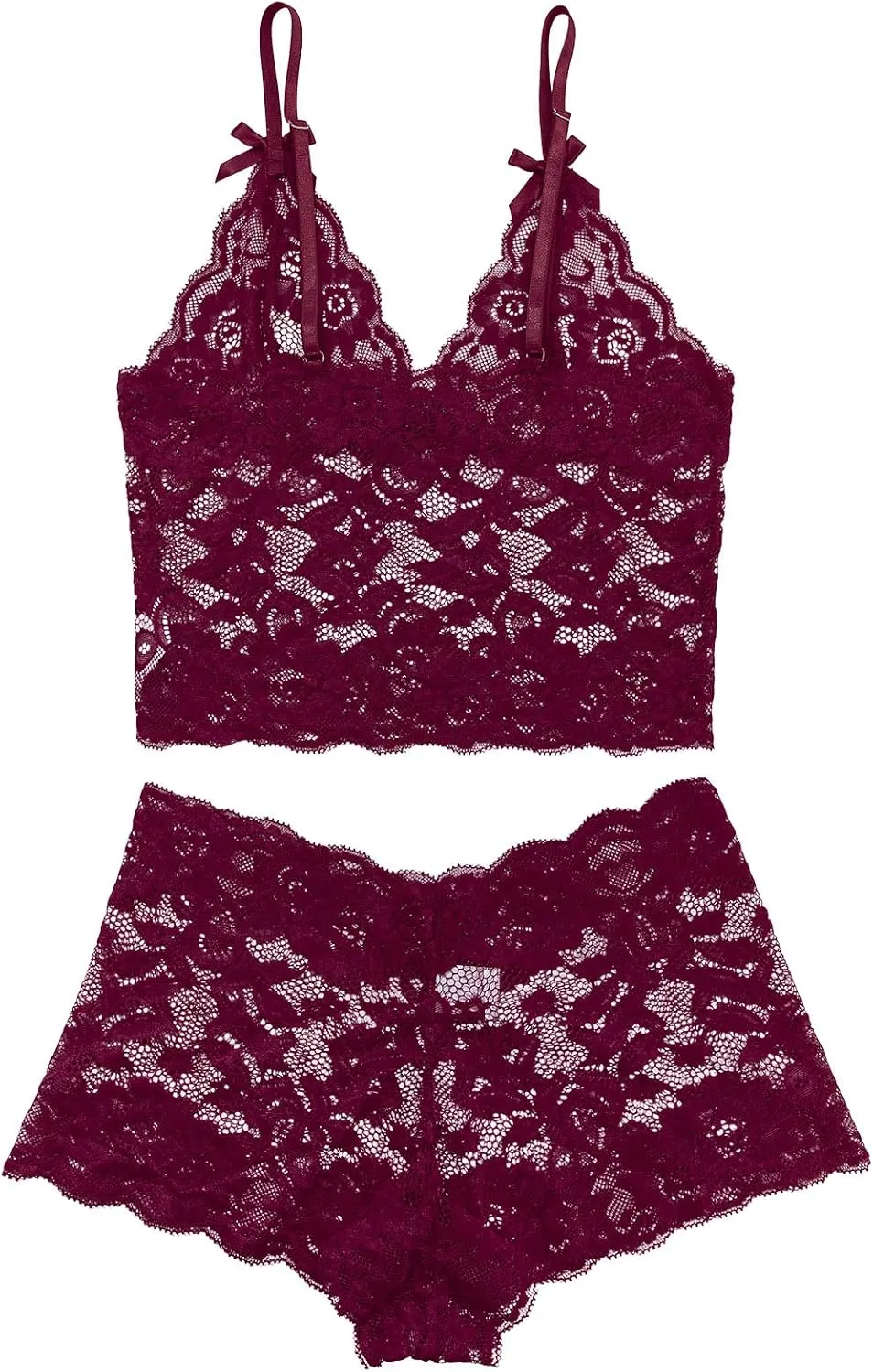 Lilosy Sexy Sheer Floral Lace Pajamas Lingerie Set High Waist Sleepwear Bra and Panty 2 Piece Nightwear