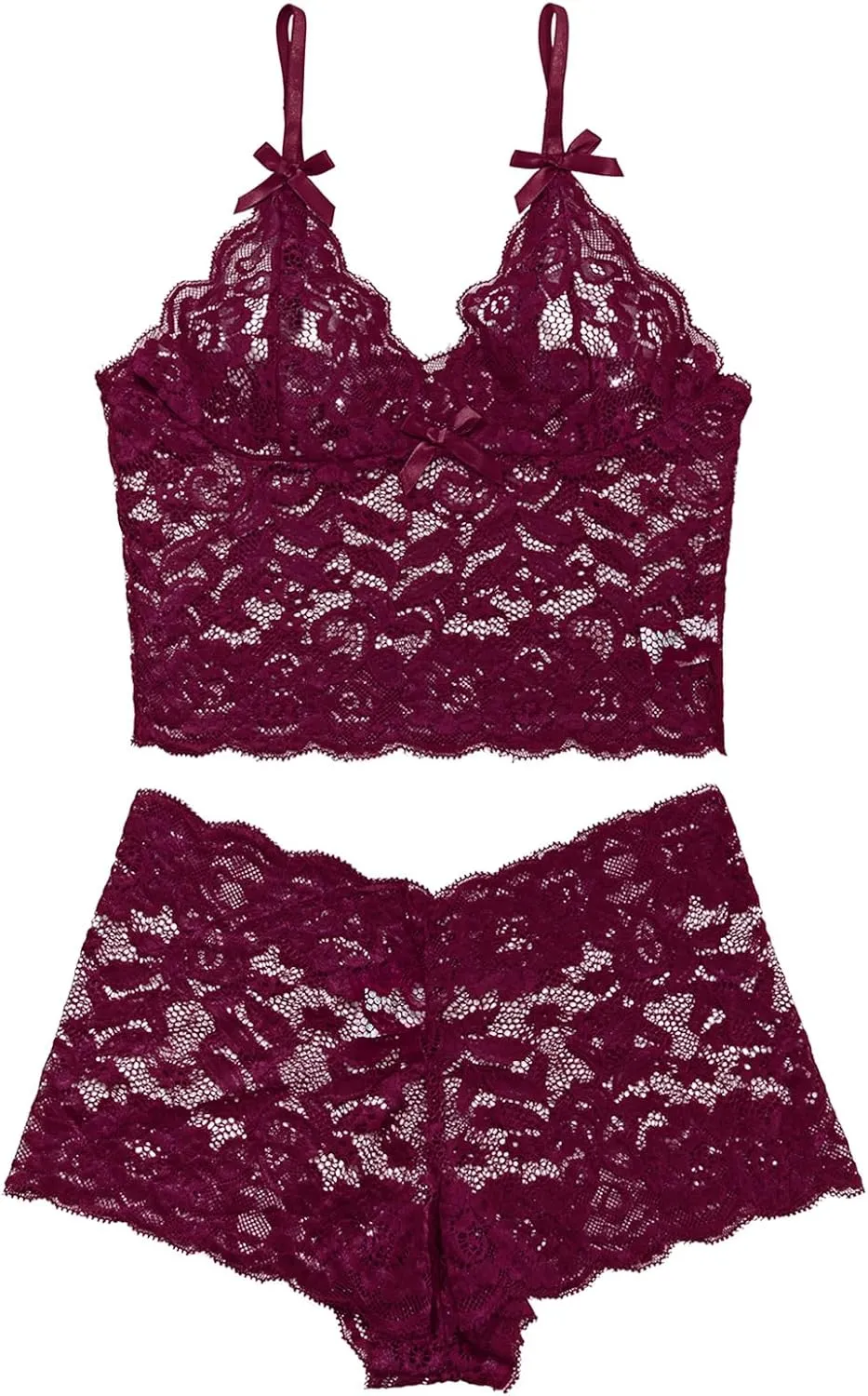 Lilosy Sexy Sheer Floral Lace Pajamas Lingerie Set High Waist Sleepwear Bra and Panty 2 Piece Nightwear
