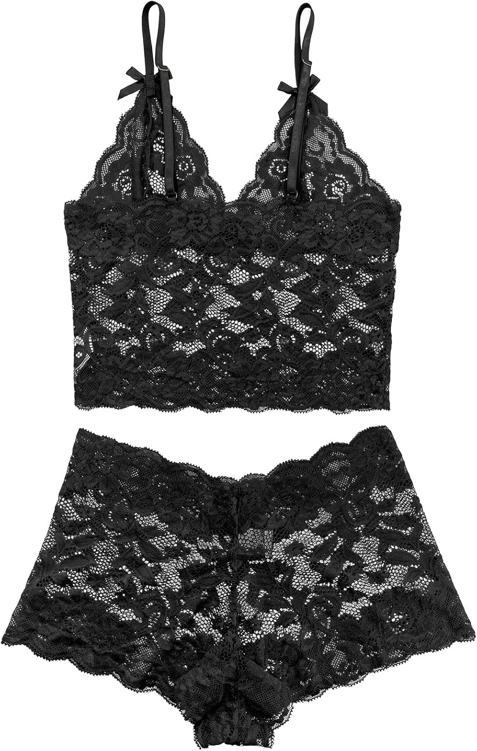 Lilosy Sexy Sheer Floral Lace Pajamas Lingerie Set High Waist Sleepwear Bra and Panty 2 Piece Nightwear