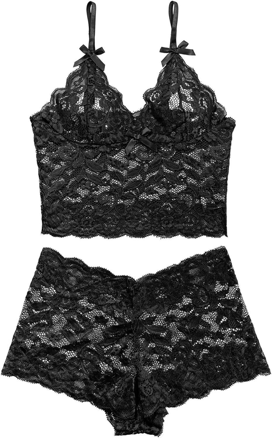 Lilosy Sexy Sheer Floral Lace Pajamas Lingerie Set High Waist Sleepwear Bra and Panty 2 Piece Nightwear
