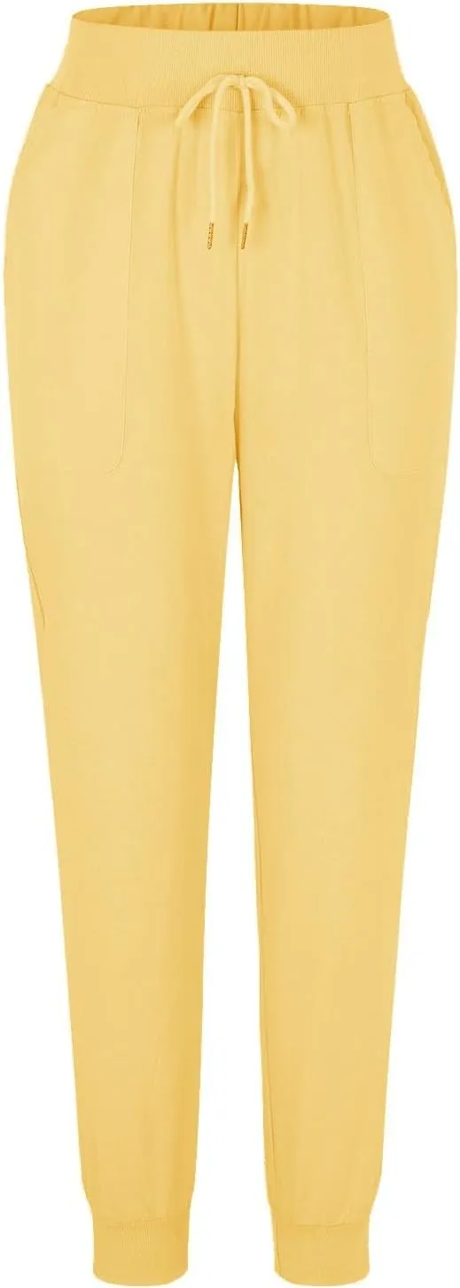 Linen Joggers for Women Tapered Ankle Pants Wide Leg Cargo Pants Drawstring Elastic Waist Casual Slacks with Pockets