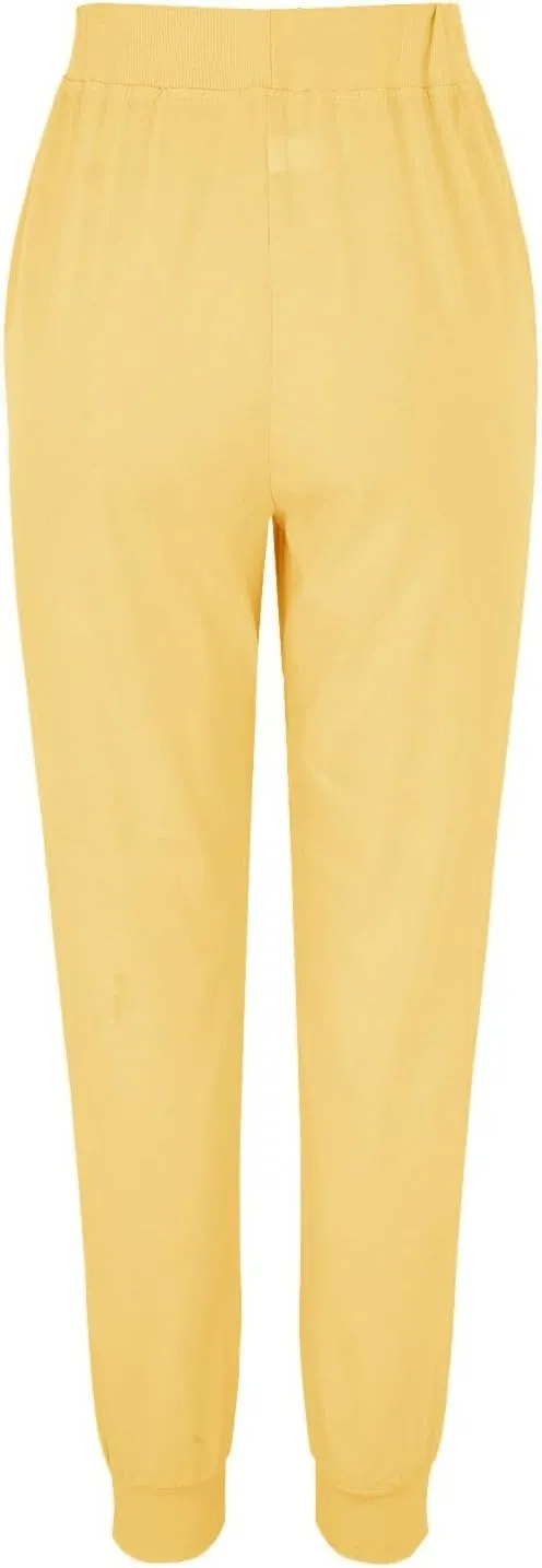 Linen Joggers for Women Tapered Ankle Pants Wide Leg Cargo Pants Drawstring Elastic Waist Casual Slacks with Pockets