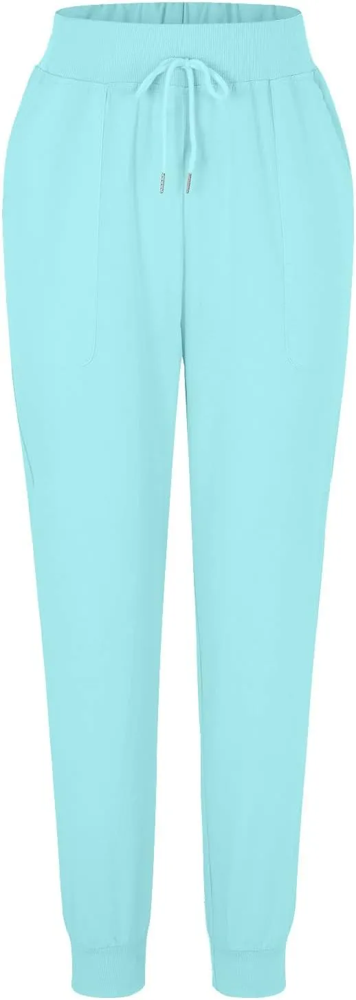 Linen Joggers for Women Tapered Ankle Pants Wide Leg Cargo Pants Drawstring Elastic Waist Casual Slacks with Pockets