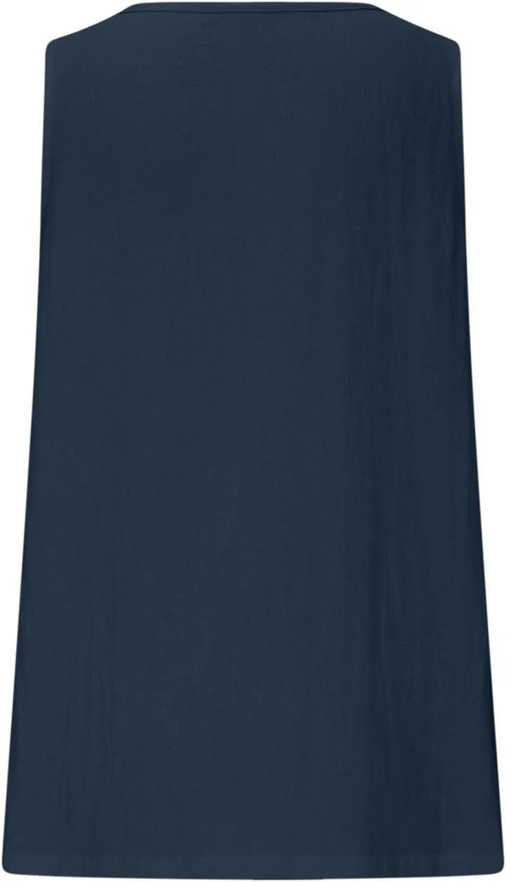 Linen Sleeveless Tank Tops for Women Lace Trim V Neck Basic Summer Blouse Cute Loose Tunic Shirts