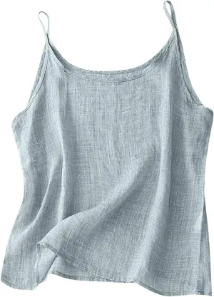Linen Tank Top for Women Summer Spaghetti Strap Tank Tops Sleeveless Cotton Tshirt Loose Fit Camisole Tops 2025