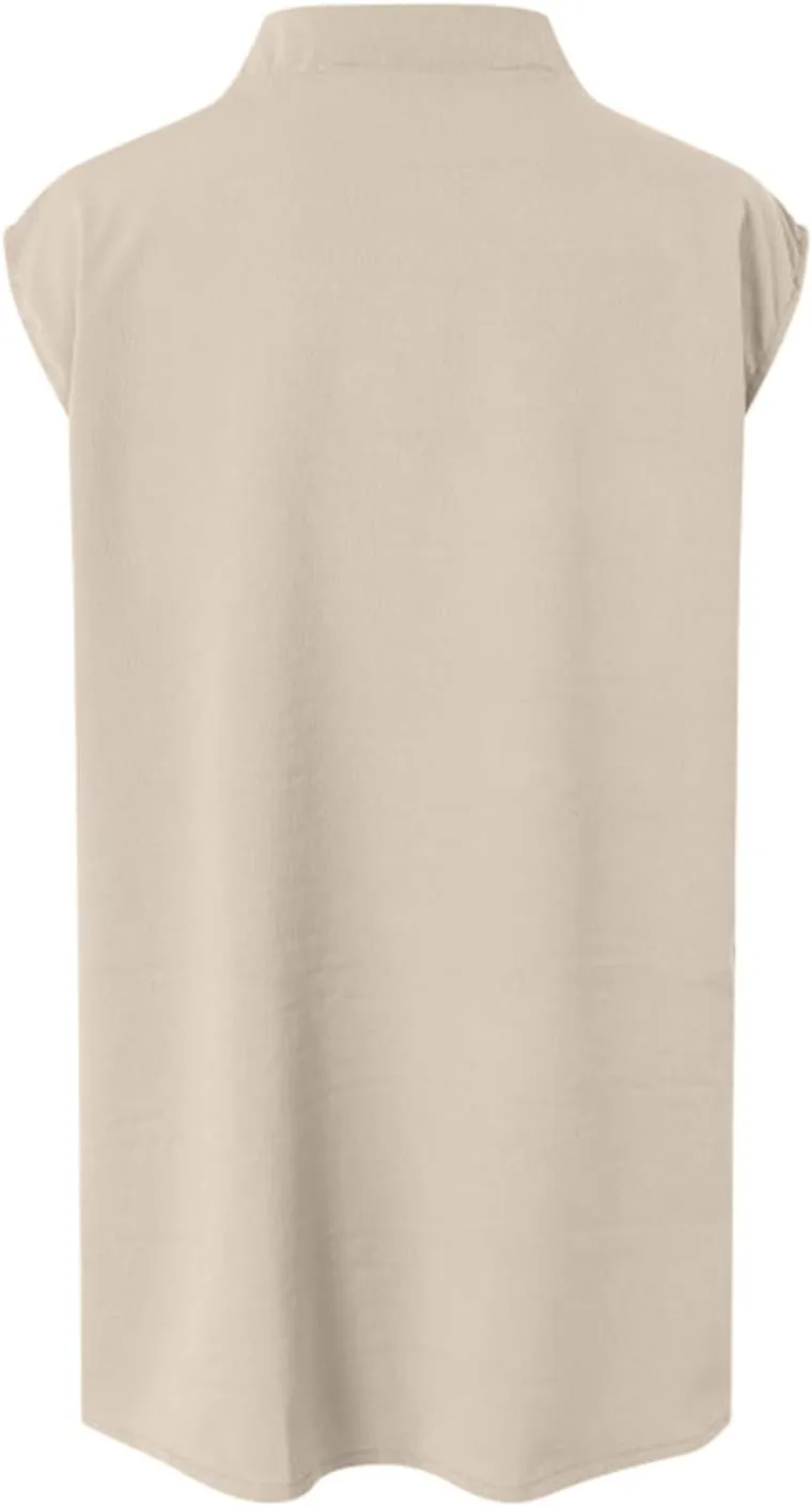 Linen Tank Tops for Women Loose Fit Summer Tops Trendy Sleeveless Casual Button V Neck Tunic Blouses Outfits 2025