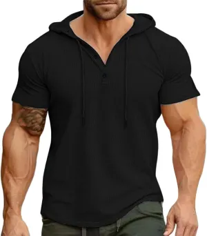 Litetao Short Sleeve Hoodie Shirts for Men Workout Gym Sweatshirt Fashion Athletic Muscle Pullover Comfy Hooded T-Shirts