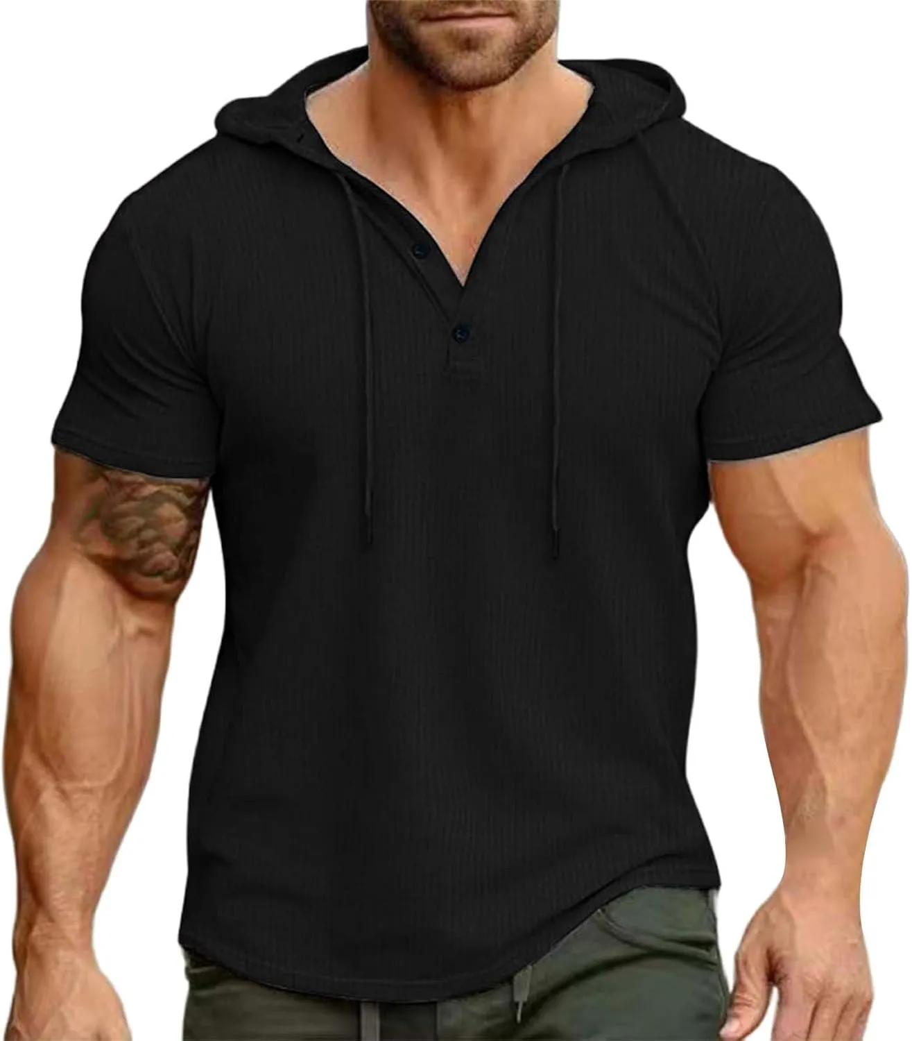 Litetao Short Sleeve Hoodie Shirts for Men Workout Gym Sweatshirt Fashion Athletic Muscle Pullover Comfy Hooded T-Shirts