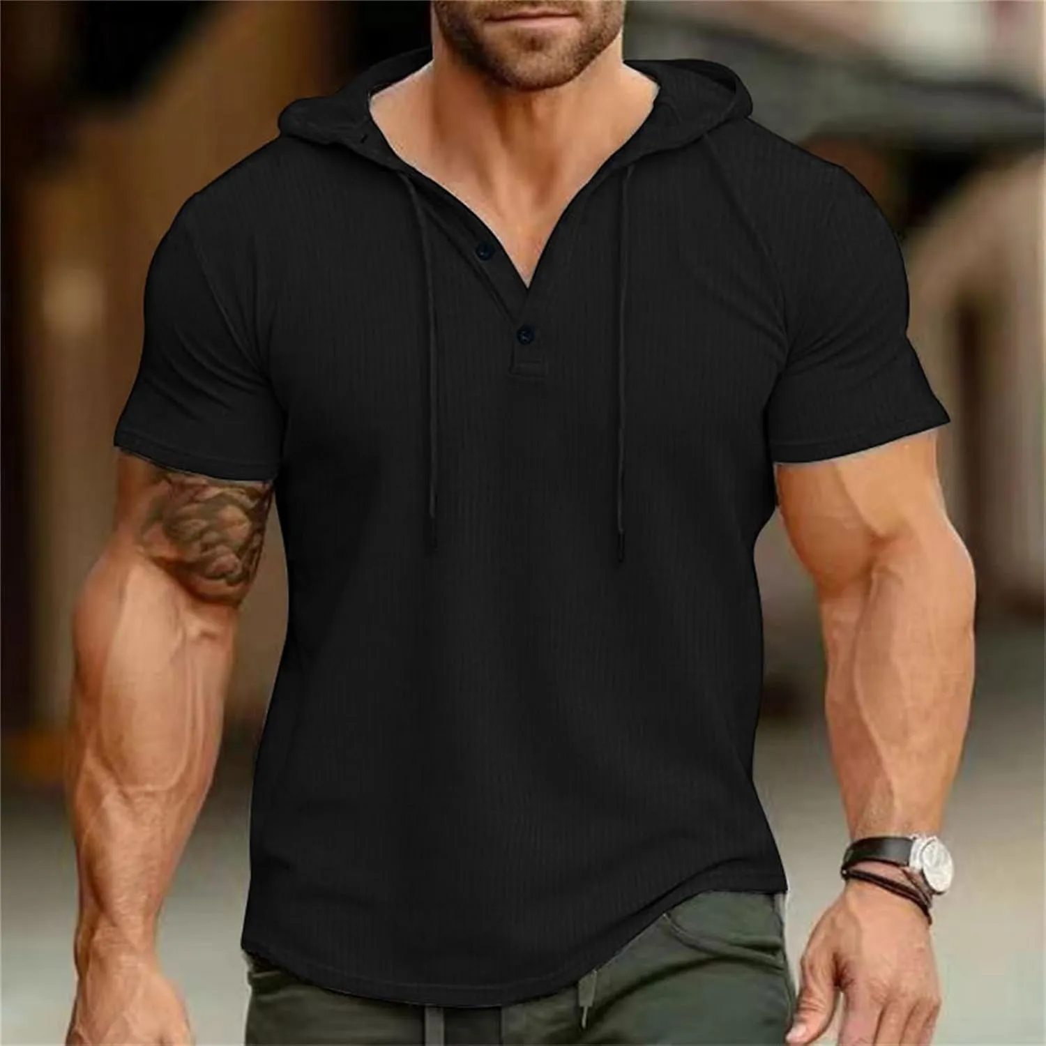 Litetao Short Sleeve Hoodie Shirts for Men Workout Gym Sweatshirt Fashion Athletic Muscle Pullover Comfy Hooded T-Shirts