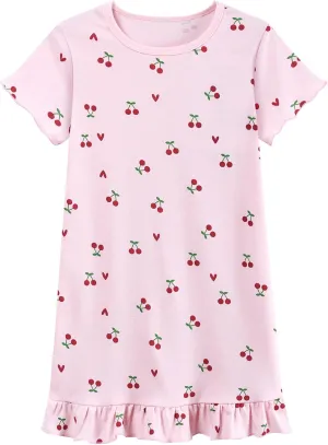 Little Hand Girls Summer Nightgowns Butterfly Mermaid Cherry Nightdress for Kid Sleepwear Short Sleeve Sleepdress 2-10 Years