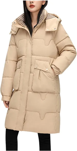 Long Puffer Coat For Women 2024 Trendy Winter Padded Down Jackets Full Zip Up Parka Coats Hooded Windproof Outerwear