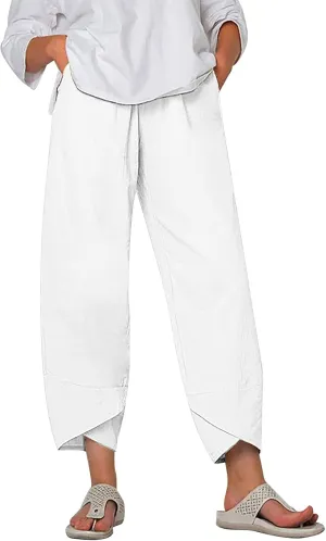 Loose Pants for Women Capri Dandelion Pants for Summer Beach Boho Trendy Dressy Casual Elastic Waist Cropped Pants