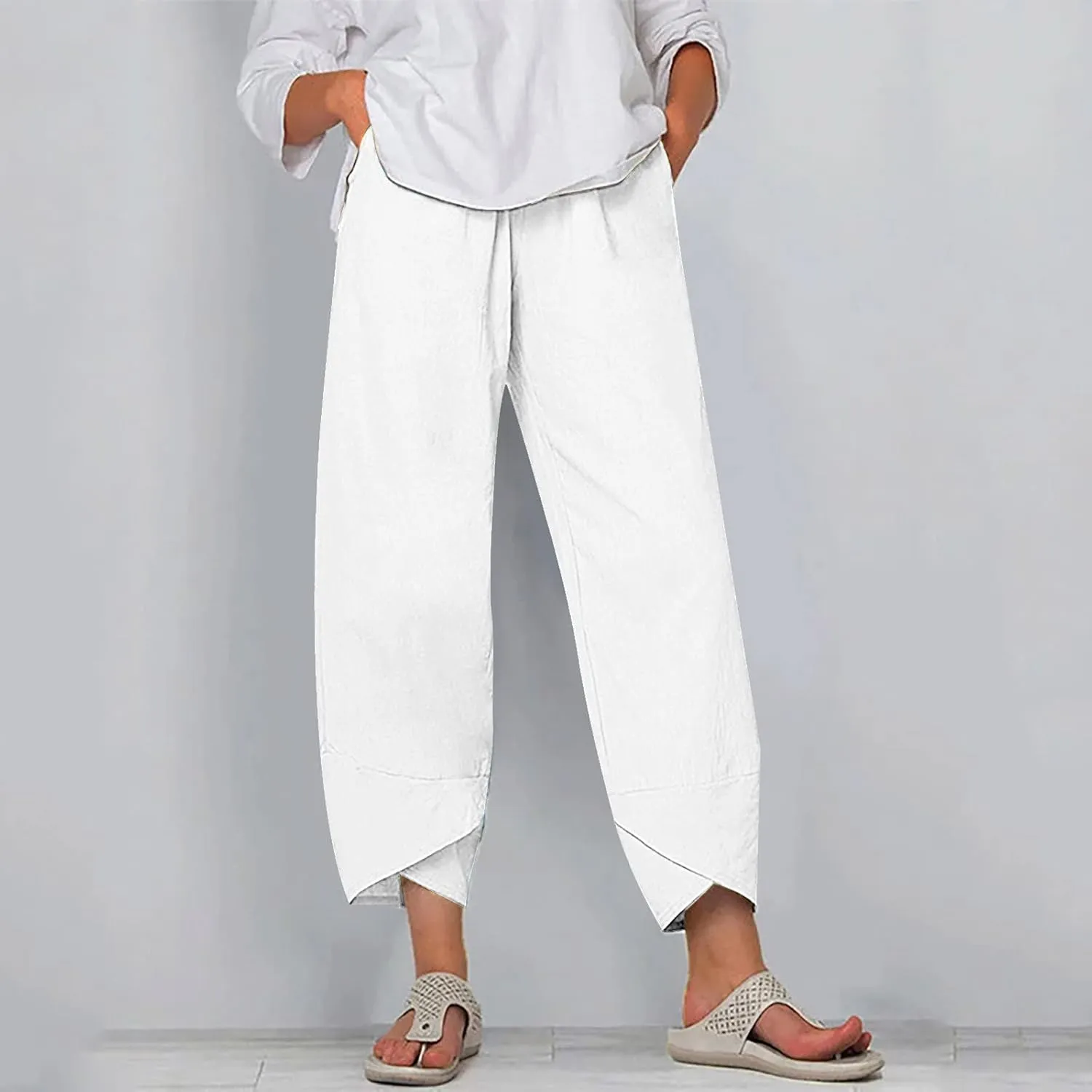 Loose Pants for Women Capri Dandelion Pants for Summer Beach Boho Trendy Dressy Casual Elastic Waist Cropped Pants