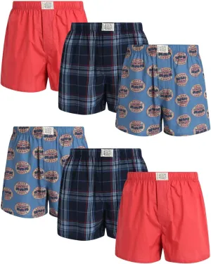 Lucky Brand Men's Boxer Shorts - 6 Pack Classic Cotton Woven Boxers for Men With Functional Fly, Relaxed Fit (Sizes: S-XXL)