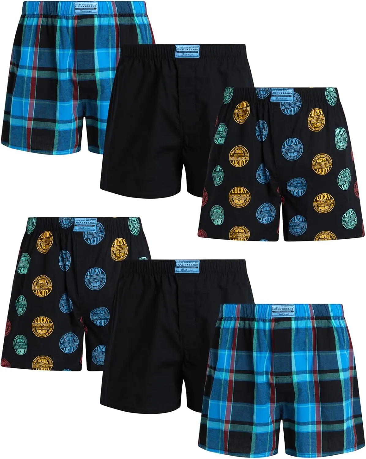 Lucky Brand Men's Boxer Shorts - 6 Pack Classic Cotton Woven Boxers for Men With Functional Fly, Relaxed Fit (Sizes: S-XXL)