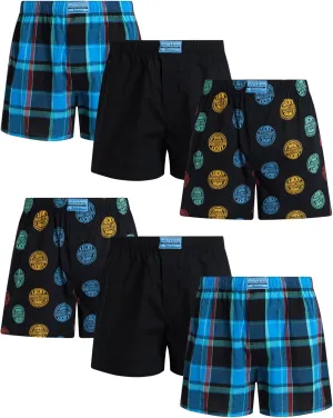 Lucky Brand Men's Boxer Shorts - 6 Pack Classic Cotton Woven Boxers for Men With Functional Fly, Relaxed Fit (Sizes: S-XXL)