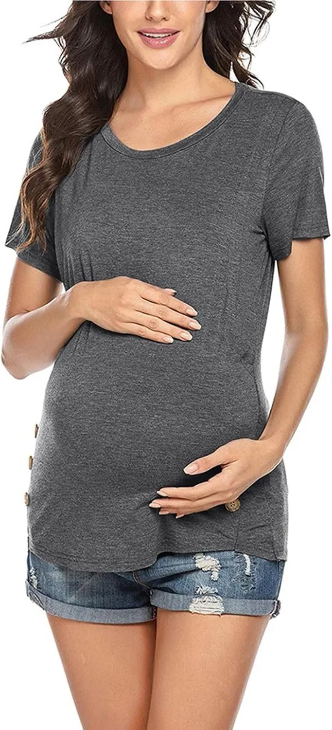 Maternity Nursing Shirts Women Breastfeeding Tops Short Sleeve Comfort Pregnancy Clothes Lounge Cotton Tee Top