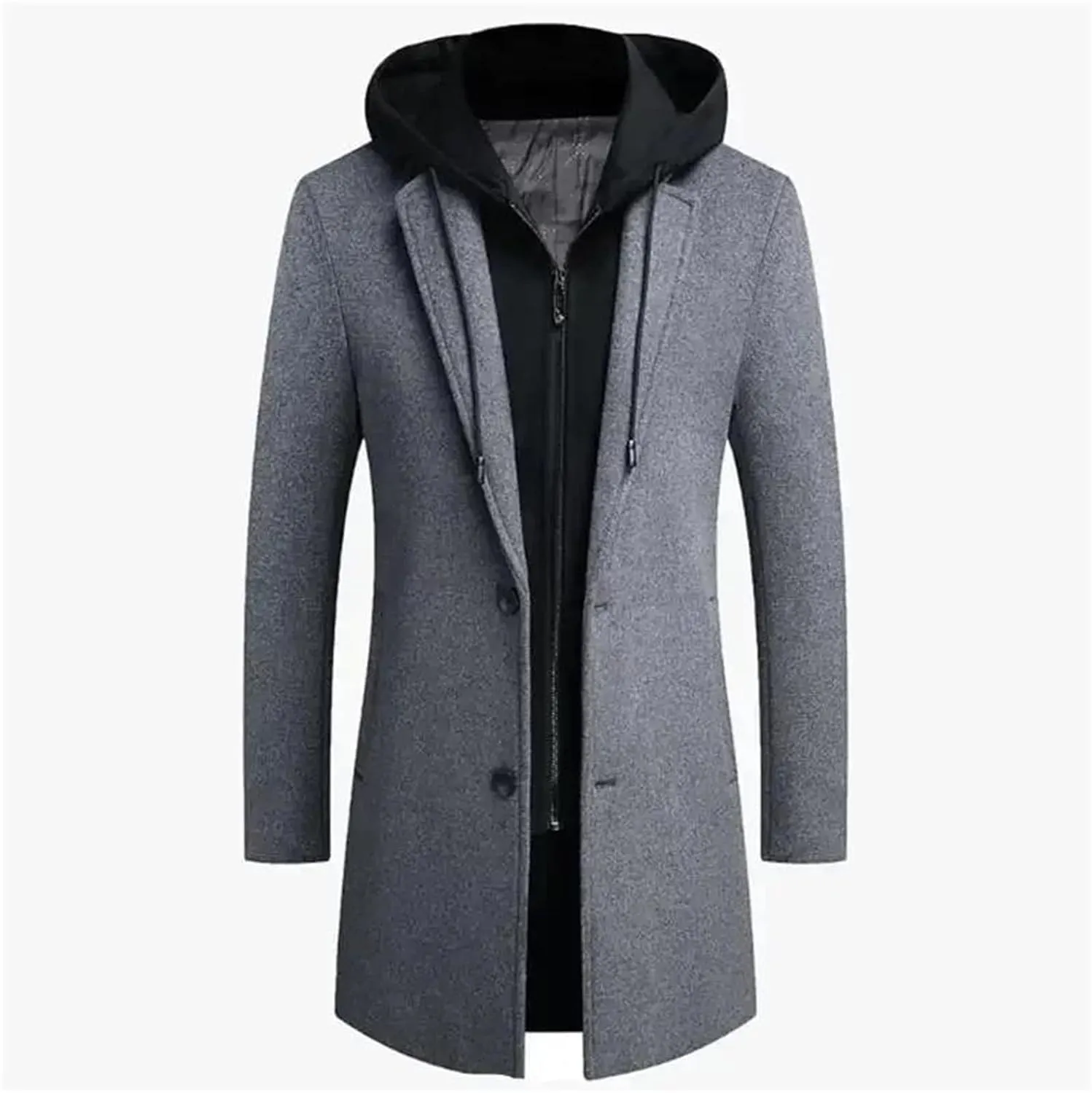 Men Patchwork Hooded Long Jacket Coat Business Thick Slim Single Breasted Cardigan Outwear