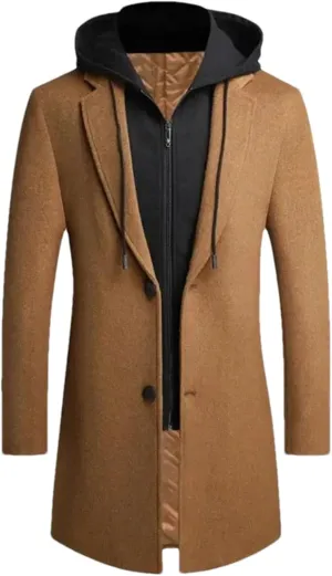 Men Patchwork Hooded Long Jacket Coat Business Thick Slim Single Breasted Cardigan Outwear