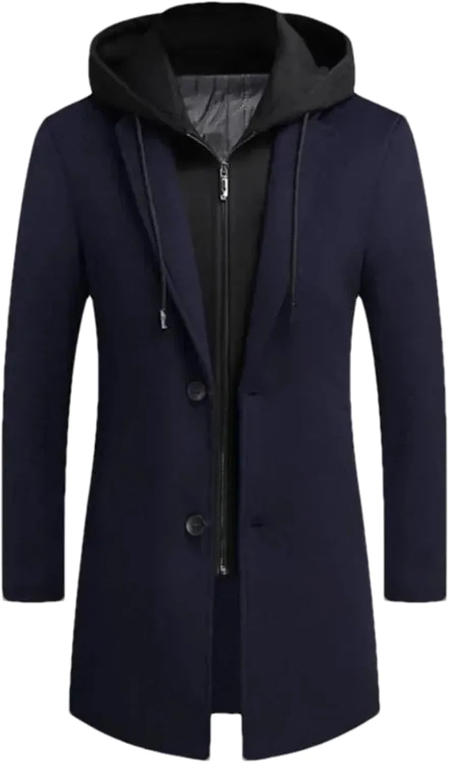 Men Patchwork Hooded Long Jacket Coat Business Thick Slim Single Breasted Cardigan Outwear