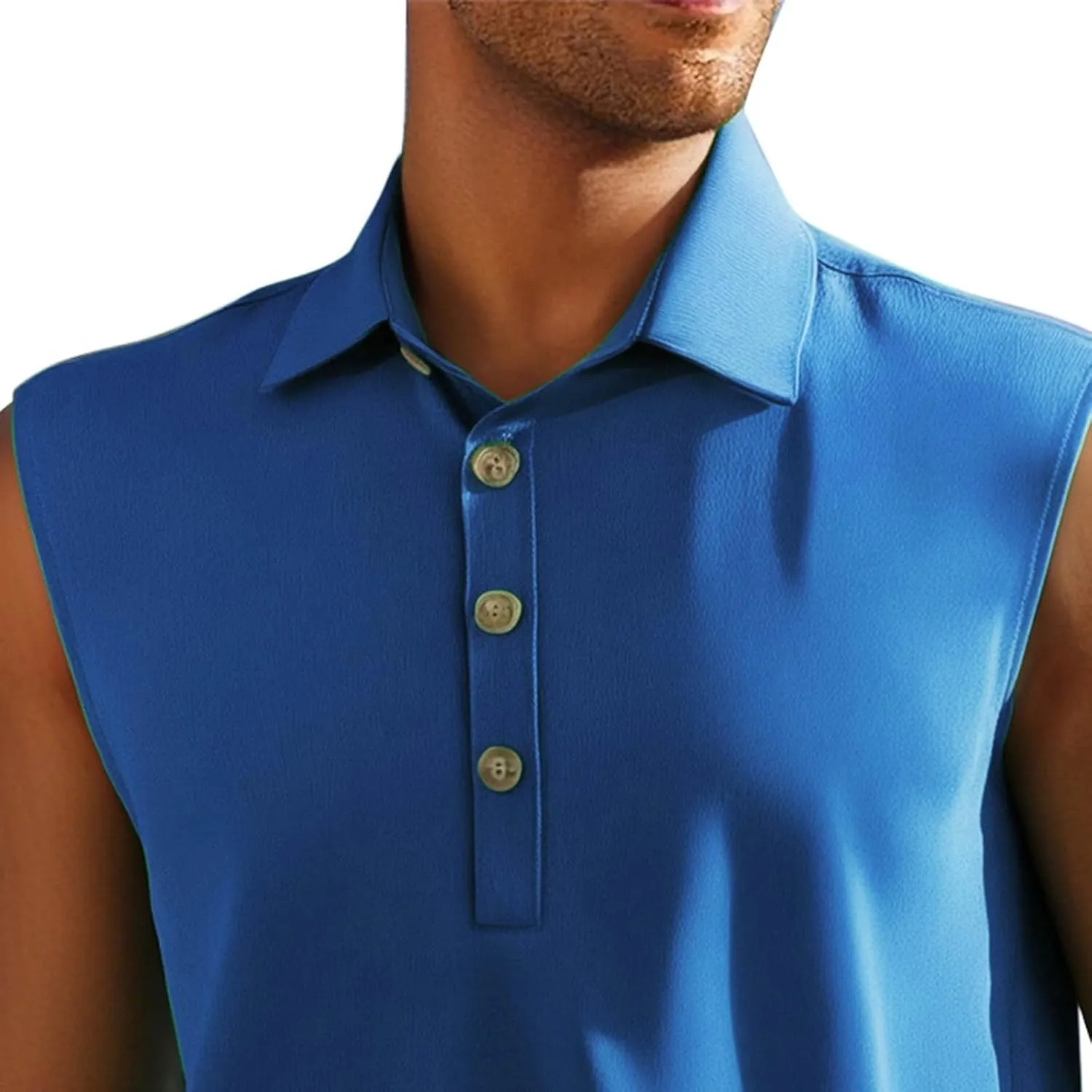 Mens Athletic Golf Tennis Tank Top Casual Sleeveless Button Down Lapel Collar Quick Dry Shirts Workout Running Gym Tee