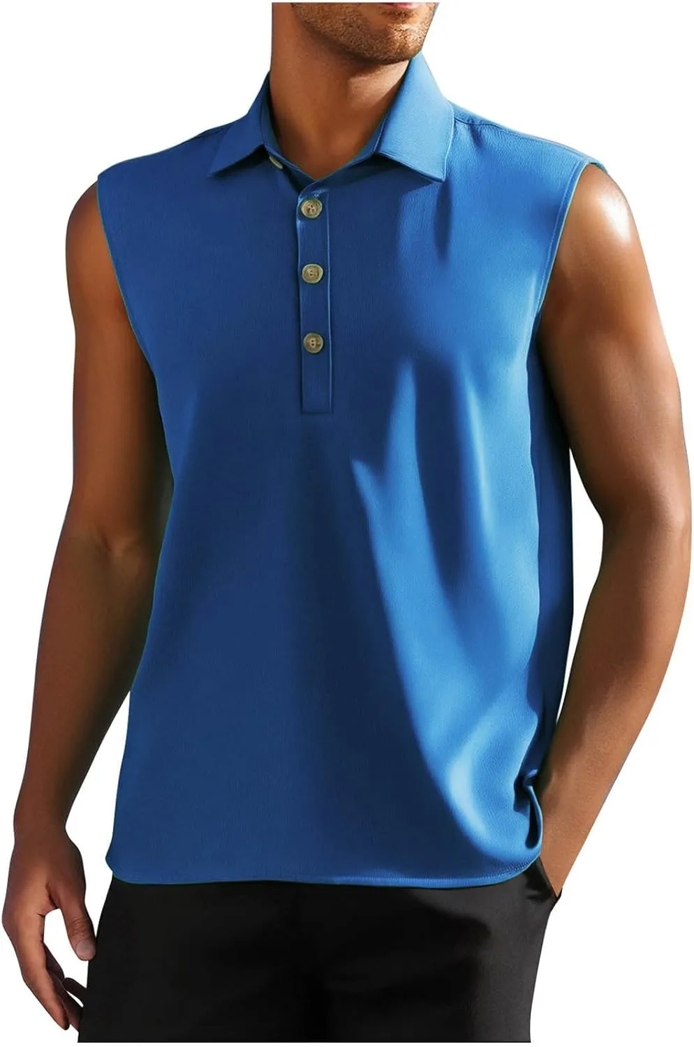 Mens Athletic Golf Tennis Tank Top Casual Sleeveless Button Down Lapel Collar Quick Dry Shirts Workout Running Gym Tee