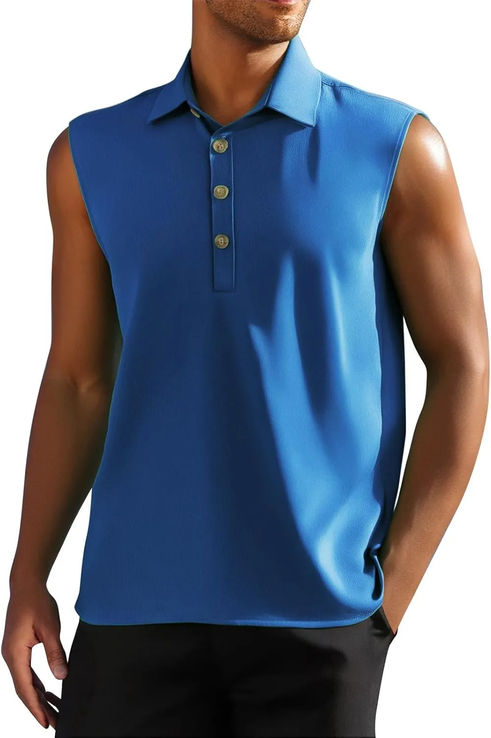 Mens Athletic Golf Tennis Tank Top Casual Sleeveless Button Down Lapel Collar Quick Dry Shirts Workout Running Gym Tee