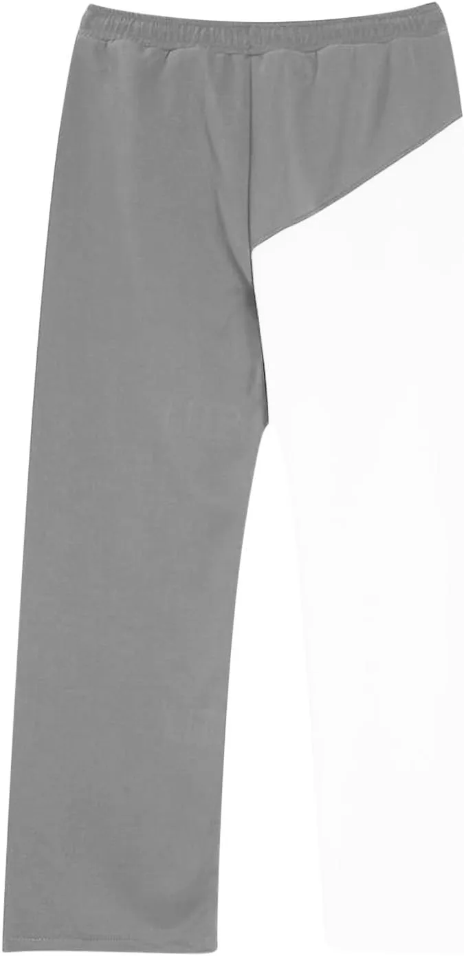 Mens Baggy Sweatpants Color Match Elastic Waist Drawstring Straight Leg Pants Casual Fashion Sports Trousers