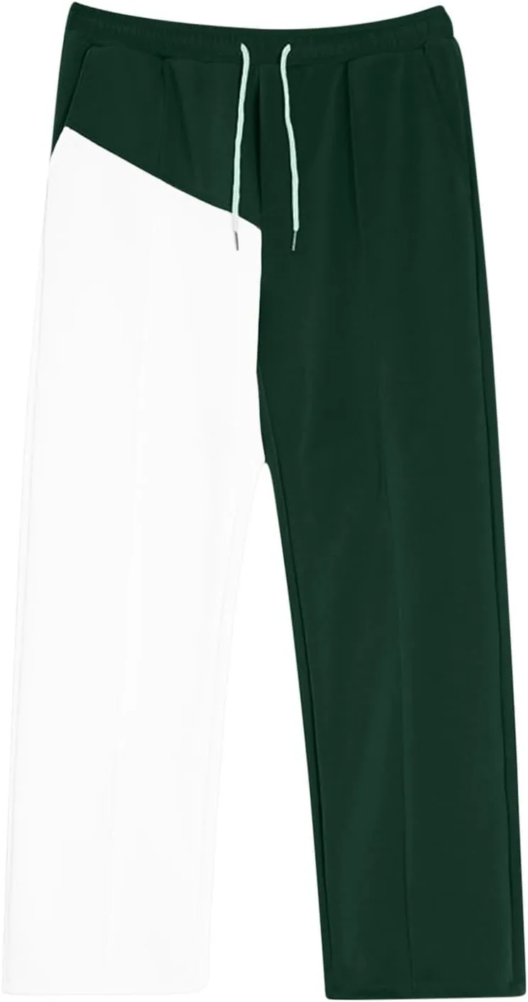 Mens Baggy Sweatpants Color Match Elastic Waist Drawstring Straight Leg Pants Casual Fashion Sports Trousers