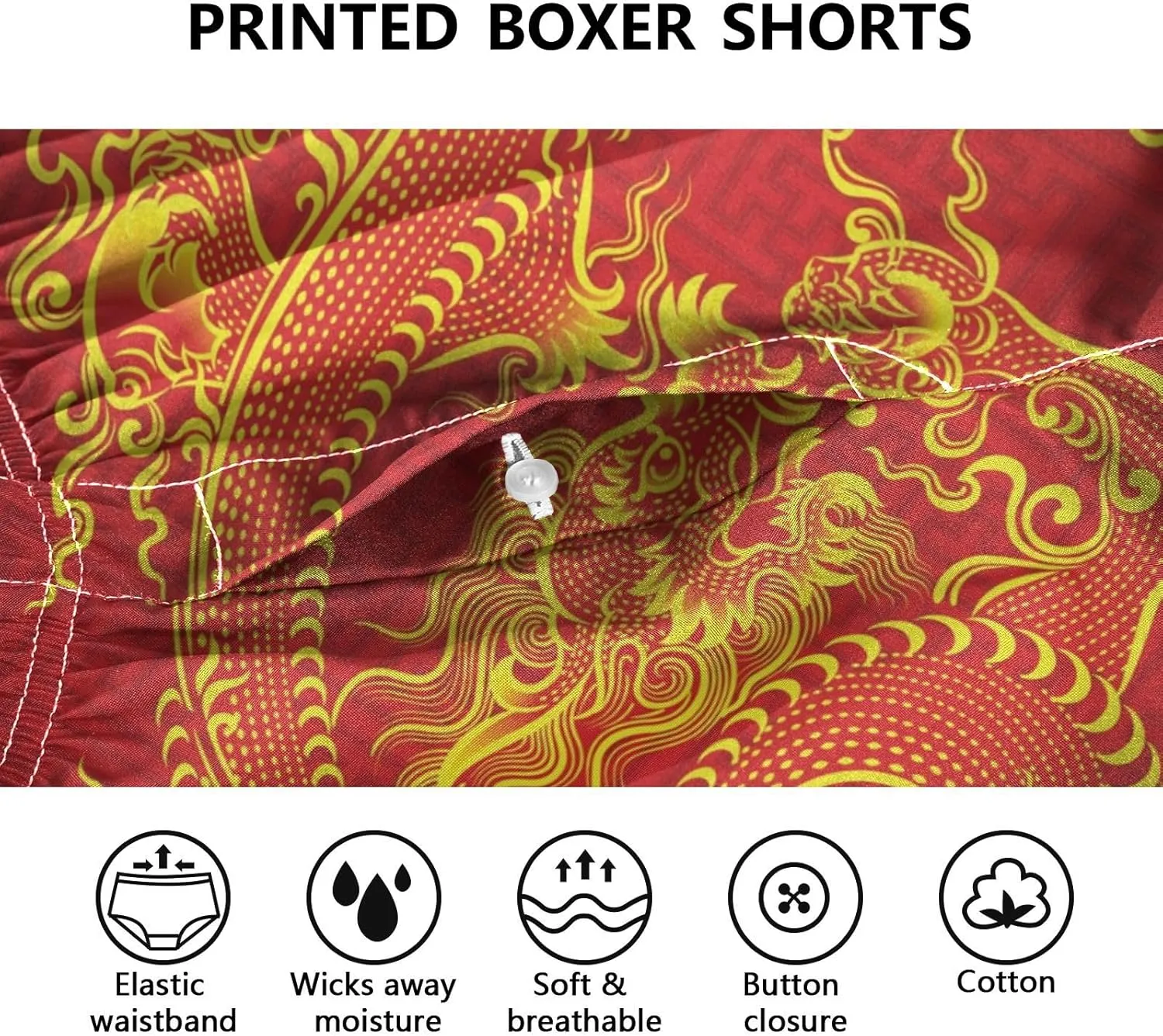 Men's Boxer Shorts, Soft Breathable Woven Boxer Briefs Underwear Button Fly S-XXL