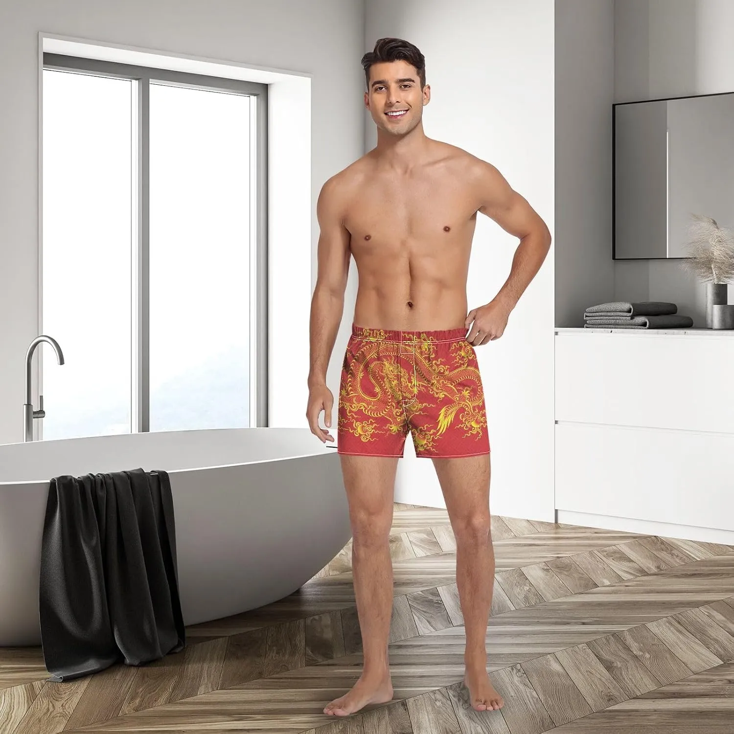 Men's Boxer Shorts, Soft Breathable Woven Boxer Briefs Underwear Button Fly S-XXL