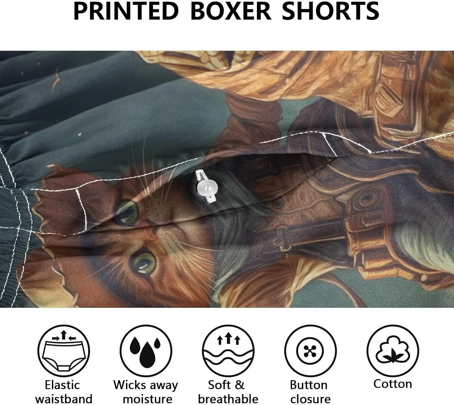 Men's Boxer Shorts, Soft Breathable Woven Boxer Briefs Underwear Button Fly S-XXL