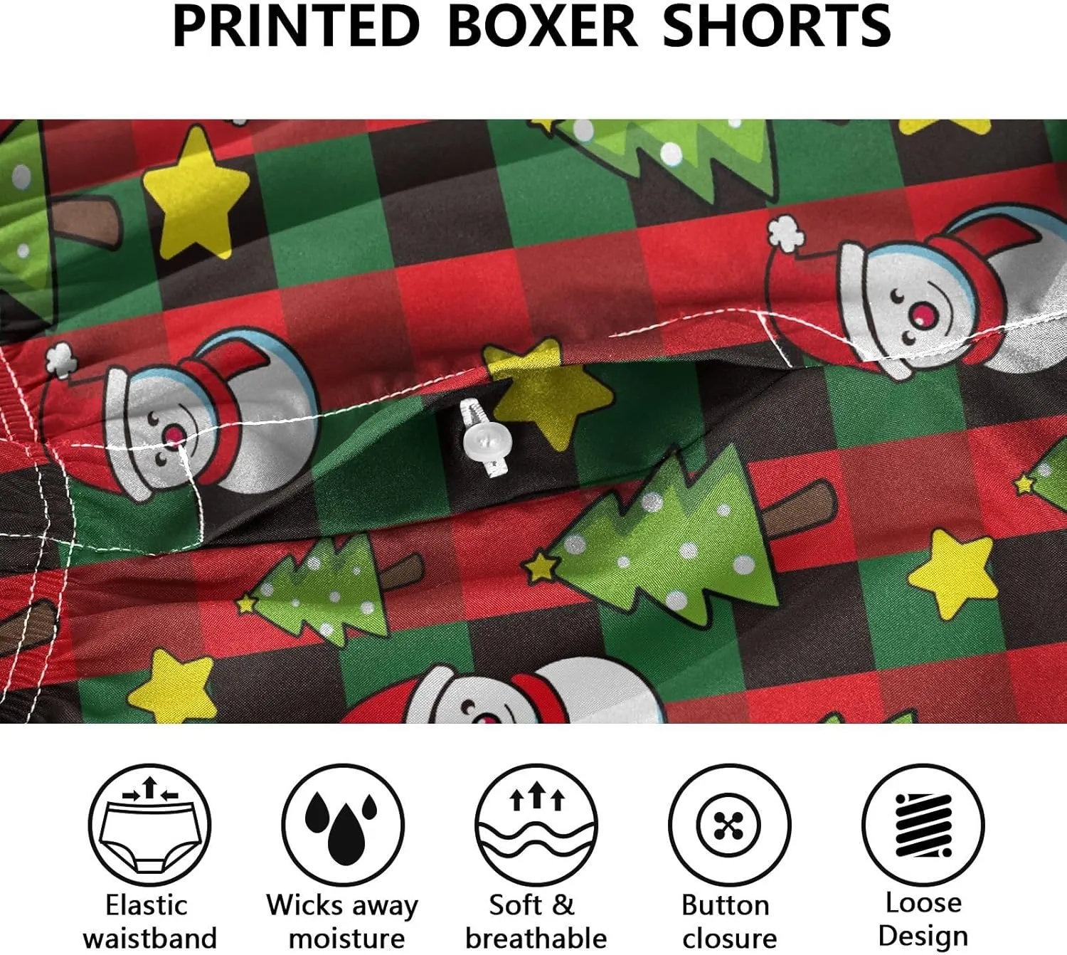 Men's Boxer Shorts, Soft Breathable Woven Boxer Briefs Underwear Button Fly