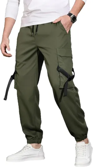 Men's Cargo Trousers Drawstring Elastic Waist Pants Lightweight Tapered Pant Casual Sweatpants Athletic Workout Bottoms