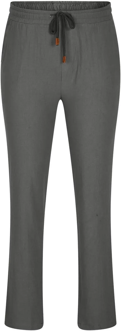 Mens Casual Pants Elastic Waist Drawstring Beach Pants Summer Lightweight Linen Comfy Pant Trousers with Pockets