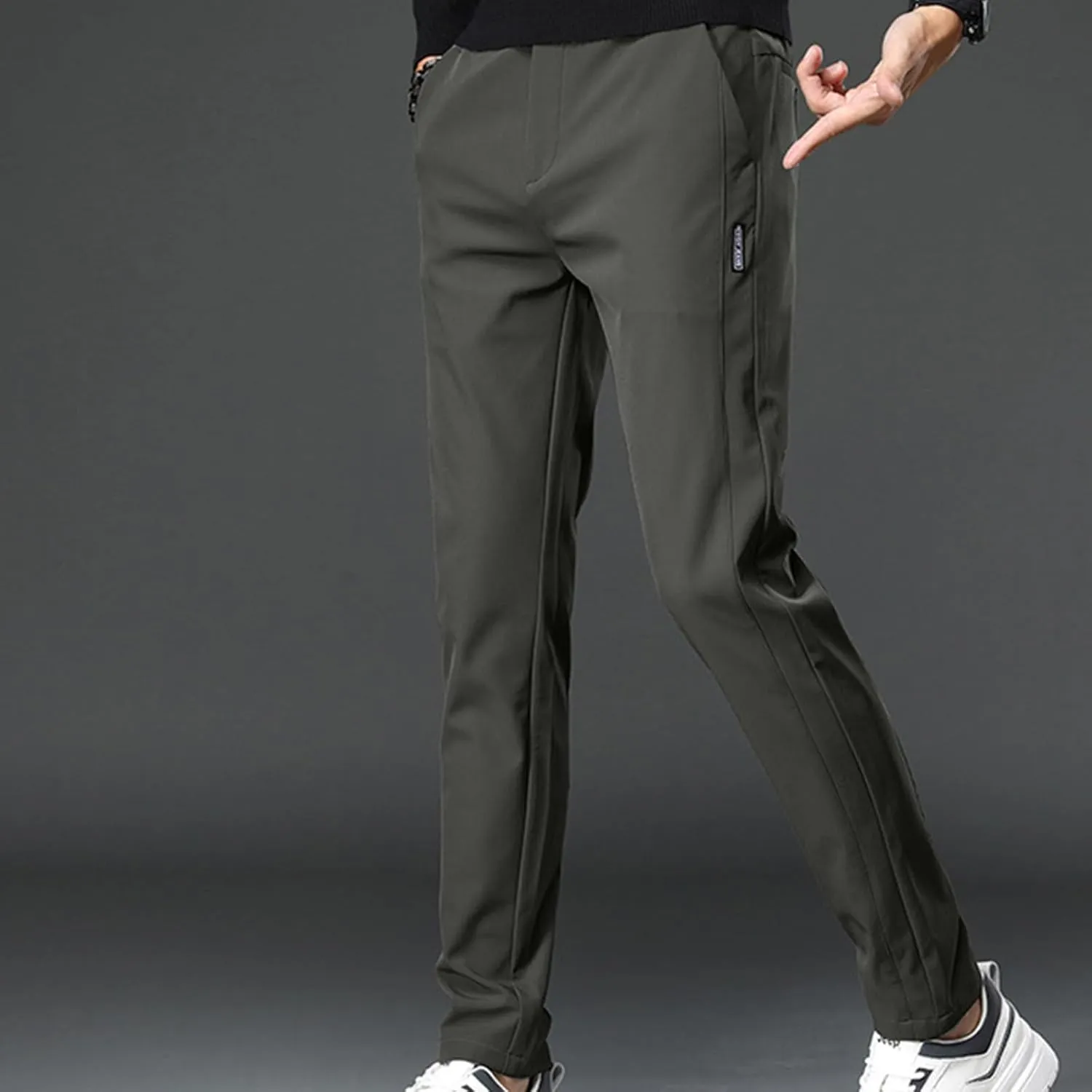 Mens Casual Pants Elastic Waist Trousers Straight Fit Pant Solid Color Sweatpants Regular Fit Tracksuit Jogging Bottoms