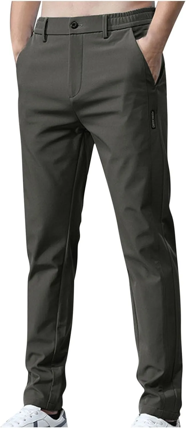 Mens Casual Pants Elastic Waist Trousers Straight Fit Pant Solid Color Sweatpants Regular Fit Tracksuit Jogging Bottoms