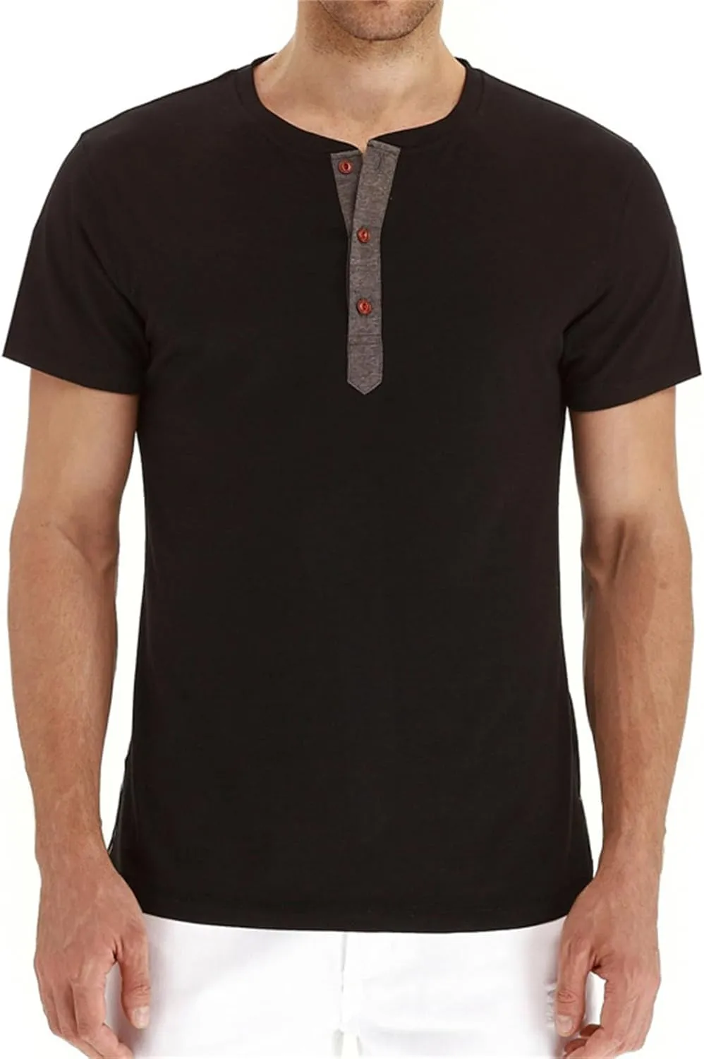Mens Casual T Shirts Button Down Crewneck Basic Tees Slim Fit Plain Workout Tees Lightweight Breathable Muscle Shirts