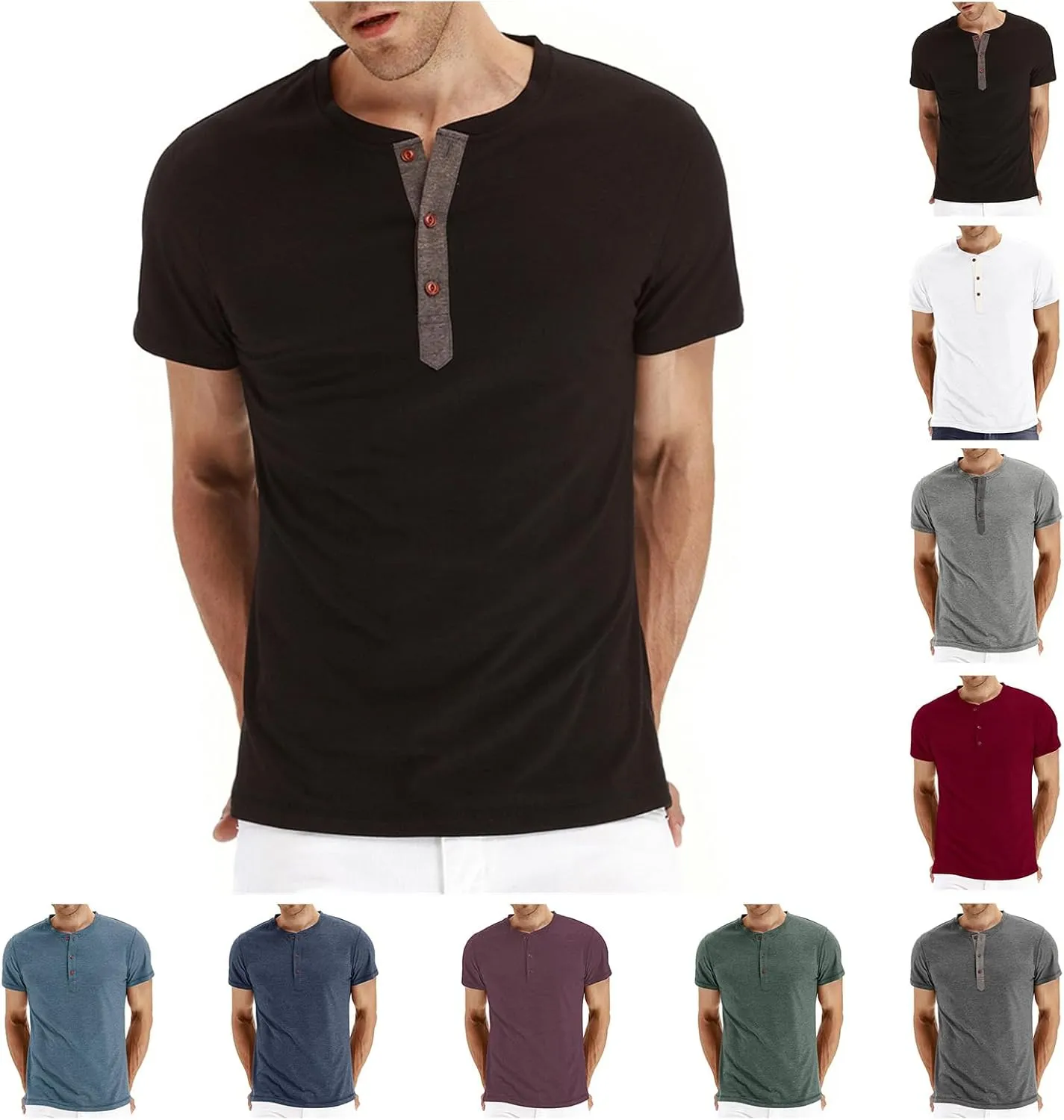 Mens Casual T Shirts Button Down Crewneck Basic Tees Slim Fit Plain Workout Tees Lightweight Breathable Muscle Shirts