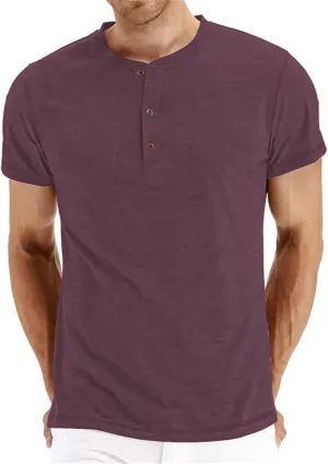 Mens Casual T Shirts Button Down Crewneck Basic Tees Slim Fit Plain Workout Tees Lightweight Breathable Muscle Shirts