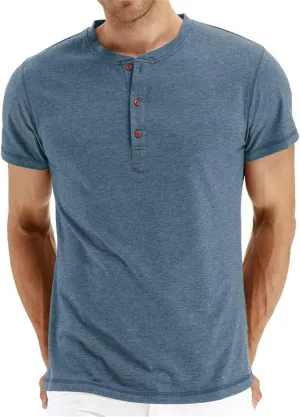 Mens Casual T Shirts Button Down Crewneck Basic Tees Slim Fit Plain Workout Tees Lightweight Breathable Muscle Shirts