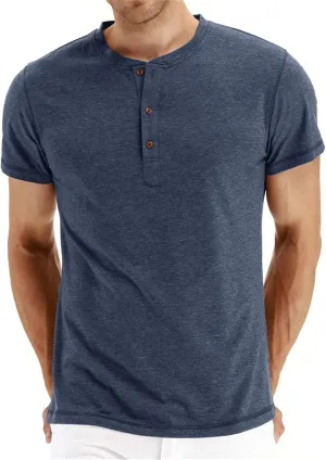 Mens Casual T Shirts Button Down Crewneck Basic Tees Slim Fit Plain Workout Tees Lightweight Breathable Muscle Shirts