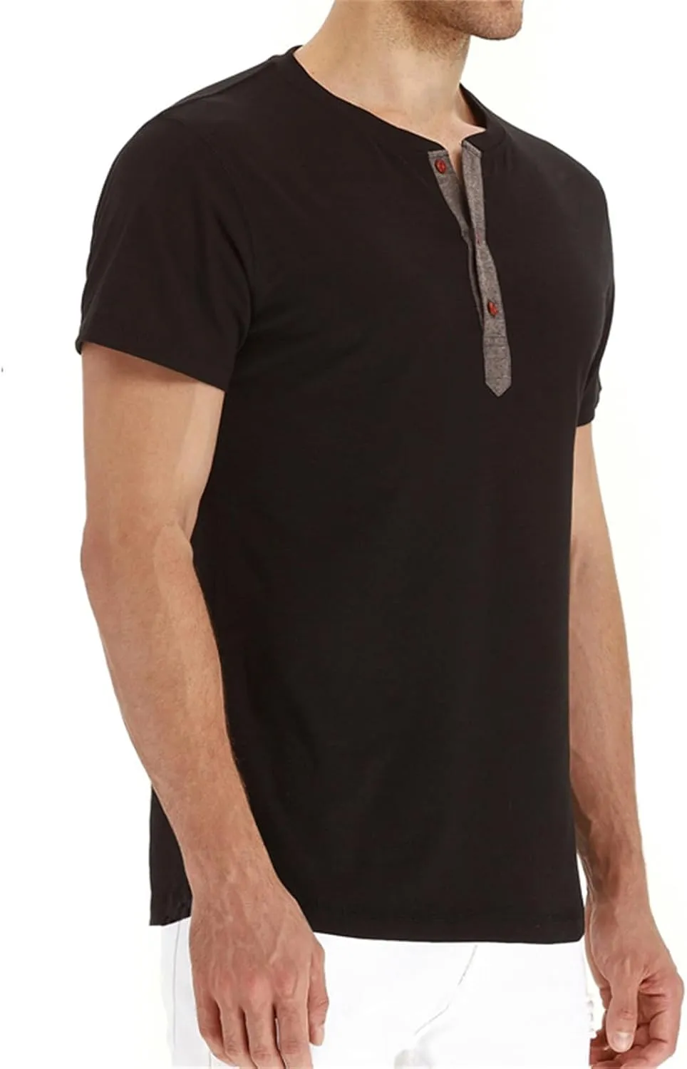 Mens Casual T Shirts Button Down Crewneck Basic Tees Slim Fit Plain Workout Tees Lightweight Breathable Muscle Shirts