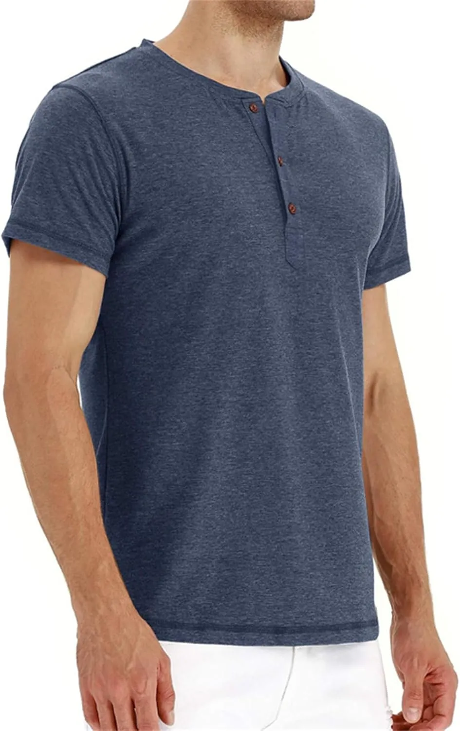 Mens Casual T Shirts Button Down Crewneck Basic Tees Slim Fit Plain Workout Tees Lightweight Breathable Muscle Shirts
