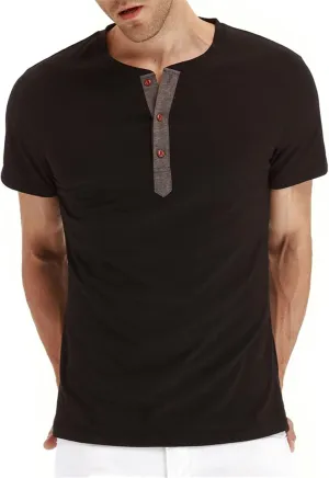 Mens Casual T Shirts Button Down Crewneck Basic Tees Slim Fit Plain Workout Tees Lightweight Breathable Muscle Shirts